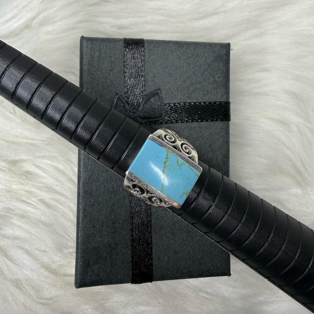 Native Turquoise Ring, Sterling Silver, Stamped, Size 7-1/2, Unisex